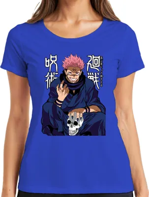 Produktbild von Sukuna Jujutsu Kaisen Dämon Totenkopf Anime gruselig düster Damen T-Shirt, Blau, S