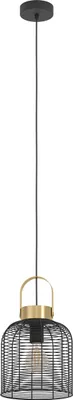 Produktbild von ROUNDHAM Hängeleuchte Hängelampe Pendellampe Pendelleuchte - H110 x Ø22cm - schwarz, messing-gebürstet - 1X40W exkl. - IP20