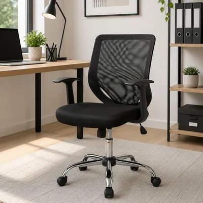 Produktbild von Bürostuhl Daaro, Mesh Chefsessel mit Armlehnen, Ergonomischer Bürositz, 60x54h90/98 cm, Schwarz