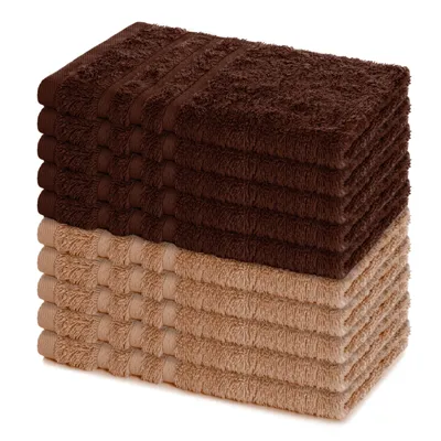 Produktbild von Lavea® 10er Set Gästehandtücher 30x50 cm, Weiche & Saugstarke Gästetücher aus 100% Baumwolle, Frottierserie Elena, Waschbar 60°C – Cappucino & Kaffeebraun