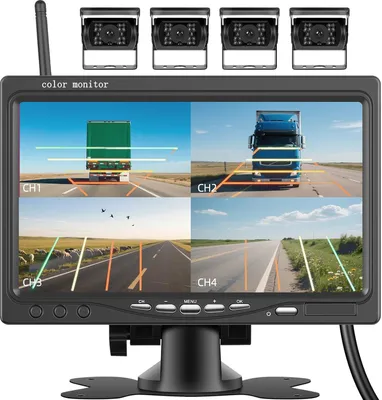 Productafbeelding van Draadloos achteruitkamerasysteem 1080P met 7 inch monitor, 4 kanalen en nachtzicht