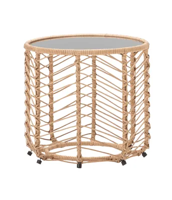 Produktbild von Dehner Kaffeetisch Venezia, Beistelltisch Outdoor / Indoor, Ø 50 cm, Höhe 47 cm, Aluminium / Glas / Korbgeflecht, natur / grau / schwarz