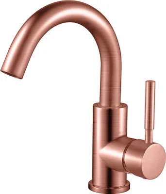 A copper-finished faucet against a white background.