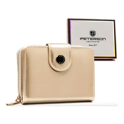 Immagine prodotto di Peterson | Piccolo portafoglio ecologico da donna, in pelle, con bottoni a pressione e zip, oro, 9x11,5 cm