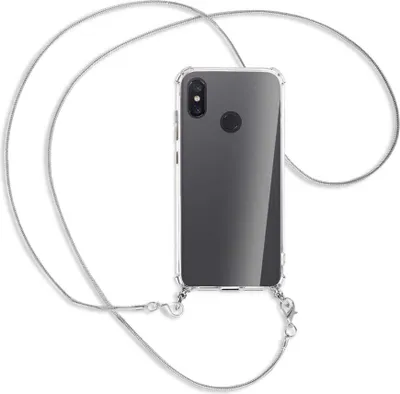 Produktbild von Handykette Backcover-Schutzhülle mit Band (Metall silberfarben) für Xiaomi Mi 8 / Mi 8 Pro - silberfarbene Kette Snake