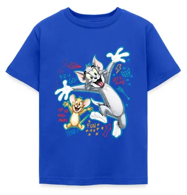 Produktbild von Spreadshirt Tom Und Jerry Play Time Kinder T-Shirt, 122/128 (7-8 Jahre), Royalblau