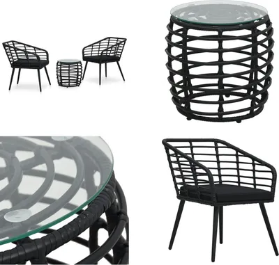 Productafbeelding van vidaXL 3-delige bistroset van polyrotan, zwart - Bistroset - Bistrosets - Tuinmeubelset - Tuinmeubelsets