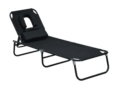 Produktbild von Sonnenliege klappbar Gartenliege mit Kopfkissen Liegestuhl mit 4-Fach verstellbare Rückenlehne Campingliege mit Lesefenster Gartenstuhl für Garten