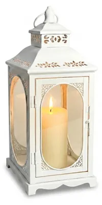 Produktbild von EstiloHome Rosehill M Laterne 40 cm – Weißes Metall mit Echtglas, Vintage
