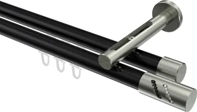 Produktbild von Interdeco Innenlaufstange / Gardinenstange mit Innenlauf Schwarz / Edelstahl-Optik, Typ Siteno Zoena (Glitzerzylinder), 20 mm Ø 2-läufig, 280 cm