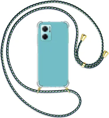 Produktbild von Handykette Backcover-Schutzhülle mit Band (Metall goldfarben) für Xiaomi Redmi 10 5G / Note 11E - grün/blau/weiß