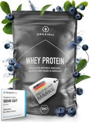 Produktbild von ORGAINIC  Blaubeere Whey Protein -   ohne Zusatzstoffe - Eiweißpulver aus Deutschland - Grasfütterung - 1000g