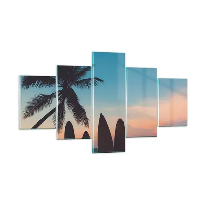 Produktbild von Bilder auf glas - Strand Meer Palme - 125x70cm - Glasbilder - Wandbilder - Kunstdruck - zum Aufhängen bereit - Wanddekoration aus Glas - Glas Bilder - Wandbild auf Glas - 5 Teile - GEA125x70-4080
