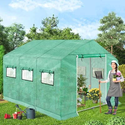 Obrázek produktu pro ACXIN Walk-in zahradní skleník, 4,5x2x2m, Přenosný skleník pro rostliny v zimě, s pozinkovanými ocelovými pneumatikami, 6 rolovacích oken, dveře na zip, zelený