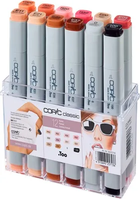 Obrázek produktu pro Copic Classic Portrait Colours, 12 kusů, Vícebarevný, Rozšířený/jemný hrot, Obdélník, Inkoust na alkoholové bázi, Dospělý/dítě
