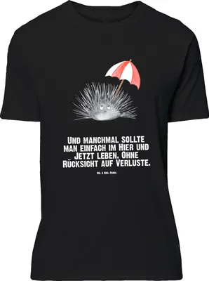 Produktbild von Mr. & Mrs. Panda Größe L T-Shirt Seeigel - Schwarz - Geschenk, Lebe, mit Spruch, Tshirt, Leben, Achtsamkeit, Hier und Jetzt, Shirt, Meer, Selbstliebe
