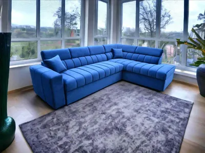 Obrázek produktu pro FurMeb24 ECKSOFA KENNO MAXI 300 x 210 cm MODRÁ - pravá strana - s lůžkem a funkcí spánku