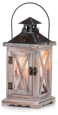 Image de Omgoods - Lanterne en bois vintage, idéale pour la décoration intérieure et extérieure