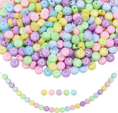 Immagine prodotto di Perline acriliche a forma di lettere dell'alfabeto da 7 mm in diverse forme e colori per gioielli fai da te
