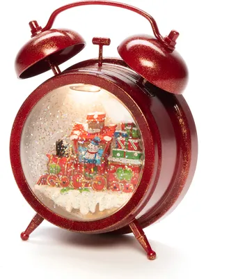 Produktbild von LED Wecker mit Schneemann und Zug, wassergefüllt, mit 5h Timer, mit 8 klassischen Weihnachtsliedern, 1 warm weiße Diode, batteriebetrieben, Innen