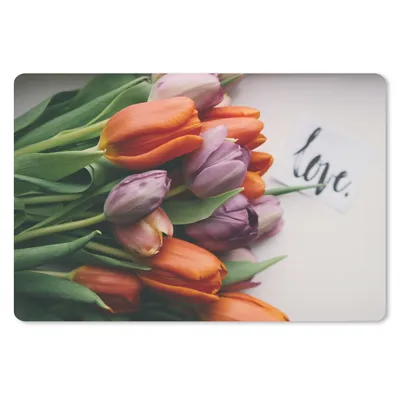 Produktbild von MuchoWow® Schreibtischunterlage Blumen - Tulpen - Zitat 60x40 cm - XXL Mauspad - Großes Mauspad