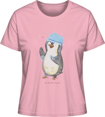 Produktbild von Mr. & Mrs. Panda Basic Shirt Damen Pinguin Duschen Größe M - Baumwolle Pink - Geschenk, Oberteil, T-Shirt, Baden, Lebensmotto, Kurzarmshirt, Duschkonzert, Singen
