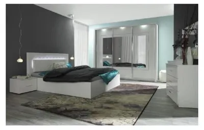 Immagine prodotto di Camera completa PANAREA – Armadio, letto 160 x 200 cm, cassettiera e comodini – Bianco lucido finitura cromata