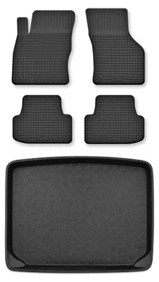 Image de Tapis en caoutchouc + bac de coffre pour Skoda Karoq 2017- (plancher bas) – 5 pièces, noirs, semi-universel, adapté