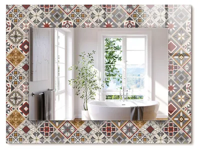 Produktbild von Farbige Kachelmuster – Rechteckiger Spiegel mit Druck 80x60 cm – Modern - Dekorativ für die Wand