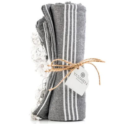 Produktbild von Badetuch 96 x 172 cm – 100% Baumwolle – 260 g/m² – Saunatuch – Strandtuch – Pestemal Hamamtuch - schnelltrocknend und leicht (Grau, 96x172 cm)