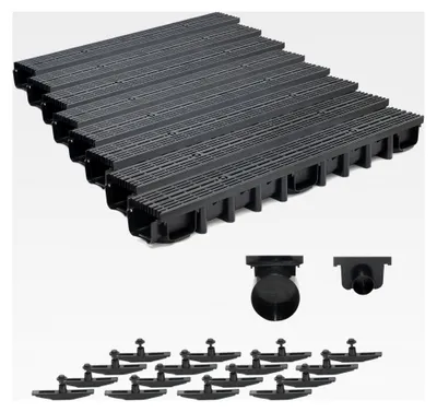 Produktbild von 8m Entwässerungsrinne für modulares System A15 98mm, kompletter Stegrost aus Kunststoff, Schwarz