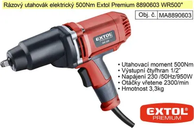 Zdjęcie produktu dla Klucz udarowy elektryczny 500Nm Extol Premium 8890603 WR500