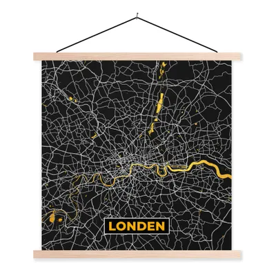 Produktbild von MuchoWow® Textilposter London - Stadtplan - Gold - Karte 60x60 cm mit holzfarbenen Rahmen - Wanddekoration