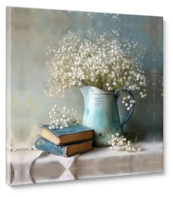 Zdjęcie produktu dla STYLER Obraz na płótnie 32x32 cm kwiatowy motyw gipsówki w wazonie dekoracja ścienna do salonu sypialni biura CANVAS GYPSOPHILA