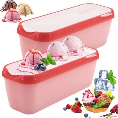 Produktbild von Gefrierbehälter mit 1,5 Liter Fassungsvermögen – wiederverwendbar – mit Silikondeckel – stapelbar für den Kühlschrank – BPA-frei – ideal für selbstgemachtes Eis – Küchenzubehör – rosa