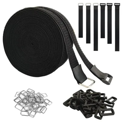 Produktbild von Selbstklebendes Klettband - Kabelorganizer - 12 m x 2 cm - 30 Kunststoffschnallen - 20 Metallschnallen - Zuschneidbar - Wiederverwendbar - Schwarz