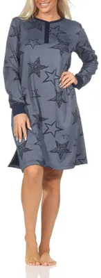 Zdjęcie produktu dla Normann damska koszula nocna z długim rękawem i mankietami w gwiazdki - również w rozmiarze plus size;navy.36