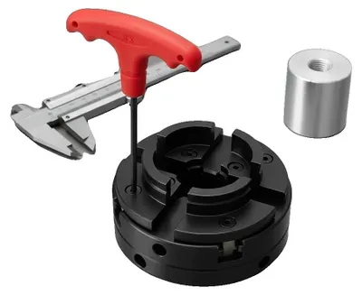 Imagen del producto de Mandril de torneado, con cono M33, rango de sujeción de 39-76 mm, tamaño máximo de soporte exterior de 51-92 mm, altura de la mordaza de 30 mm, peso neto de 2,1 kg