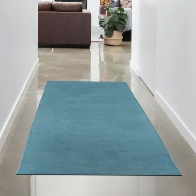 Image de Tapis moderne turquoise velouté doux facile d'entretien Taille - 80 x 150 cm