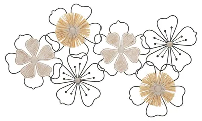 Imagen del producto de Panel de pared Itis en hierro, MDF y ratán, composición floral