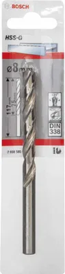Image de Foret à métaux Bosch Professional HSS-G, DIN 338, 8 x 75 x 117 mm, lot de 1, 1 pièce.