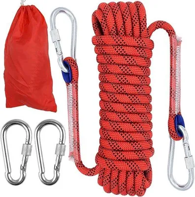 Produktbild von Dynamisches 10-mm-Kletterseil – Nylon-Statikseil für Outdoor-Aktivitäten, Rettungsarbeiten und Abseilen, mit 2 Karabinerhaken