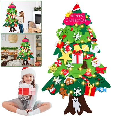 Produktbild von Jopassy Filz Weihnachtsbaum DIY LED Weihnachtsbaum Weihnachten Set Hängend Nachbildung für Kinder Weihnachten Geschenk mit LED Lichter