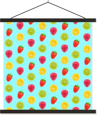 Produktbild von MuchoWow® Textilposter Obst - Muster - Farbe 90x90 cm mit schwarzem Rahmen - Magnetisches