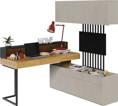 Produktbild von Furniture24 Wohnwand TEEN FLEX SET-03 für Jugendzimmer Kommode Schreibtisch Hängeschrank Led Licht