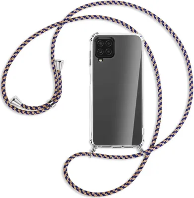 Produktbild von Handykette Backcover-Schutzhülle mit Band (Metall silberfarben) für Samsung Galaxy A22 4G (A225) - blau+beige