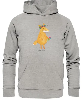 Produktbild von Mr. & Mrs. Panda Bedruckter Hoodie Fuchs Blumen Größe L - Heather Grey - Geschenk, Sweatshirt, Kapuzenpullover, Ich, Boho, Blumenliebe, Pullover, Fox, Pulli, Liebe