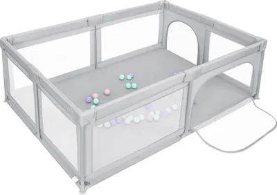 Produktbild von Baby Laufstall Faltbar Laufgitter mit 50 Bällen Krabbelgitter für Baby & Kleinkinder 205x147x66cm Hellgrau