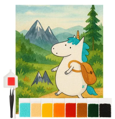 Produktbild von Mr. & Mrs. Panda Diamond Painting Einhorn Bergsteiger Design 40 x 50 cm Mit Rahmen - Weiß - Geschenk, set, diamant bilder, Abenteuer, Reisen, Urlaub, Einhörner, Unicorn
