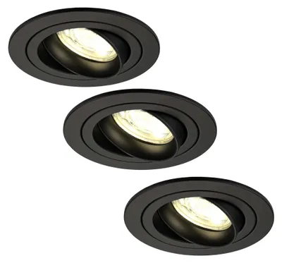 Image de Ledvion lot de 3 spot encastrable LED rond noir 3W blanc chaud